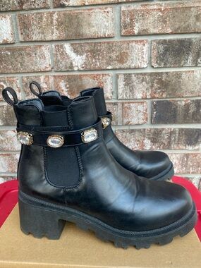 Sugar Black Ankle Boots with Embellished Straps